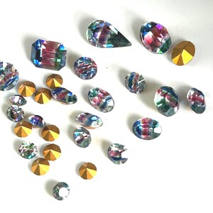 Vintage Iris Glass Rhinestones, Mixed Shapes, 10 gram Bag