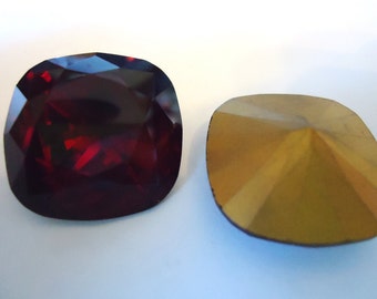 Vintage Crystal Glass Garnet Dark Red colour cushion faceted foiled rhinestone approx 20mm glass jewel-1 piece for jewellery making vintage