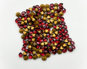 Vintage Ruby Red 3mm Rhinestones – Foiled Pointed Back Chaton Jewels (Approx 120pcs)