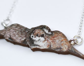Otter Couple Necklace - Illustrated Wooden Jewellery