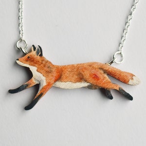 Running fox  necklace,  Wooden illustrated jewellery, eco friendly gift