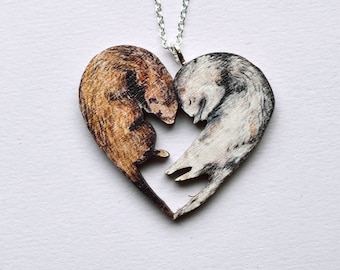 Ferret Love Necklace - Illustrated Wooden Jewellery