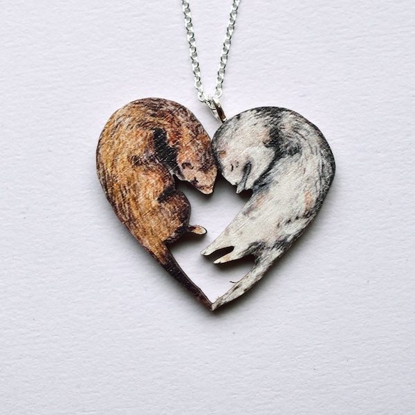 Ferret Love Necklace - Illustrated Wooden Jewellery