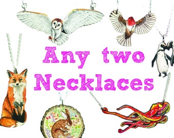 Any Two - illustrated wooden Necklaces