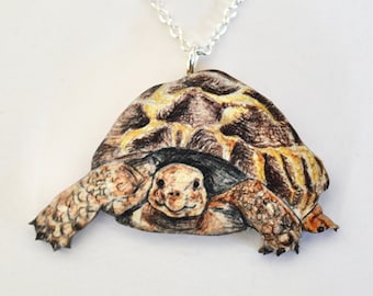 Collar de tortuga de madera, joyas de madera ilustradas, collar de animales