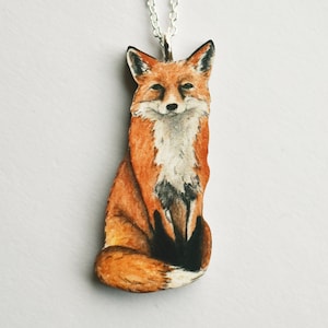 sitting fox necklace - Wooden illustrated jewellery.