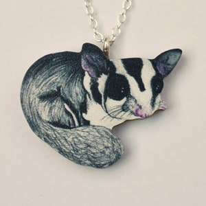 Sugar Glider Necklace - Illustrated Wooden Jewellery.