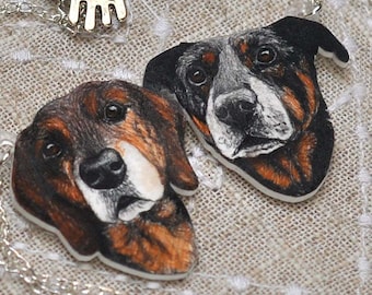 Personalisierte HaustierPortrait Halskette - Handgezeichneter schrumpfender Kunststoffschmuck