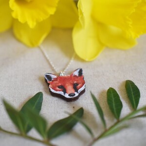 Fox face earrings wooden illustrated jewellery. image 3
