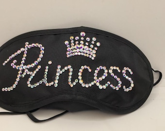 Black Rhinestone Sleep Mask: Princess Crown Design, Travel Accessory
