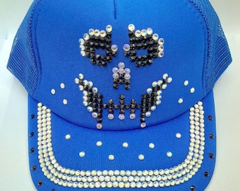 Handmade Rhinestone Skull Baseball Cap: Bling Blue Sun Hat  display picture 3
