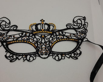 Masque de mascarade en dentelle et strass : Demi-masque d'Halloween noir