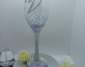 Gepersonaliseerde champagneglazen met letter | Gepersonaliseerde fluit met kristallen strass | Roosterglas bruiloft | Monogramcadeau