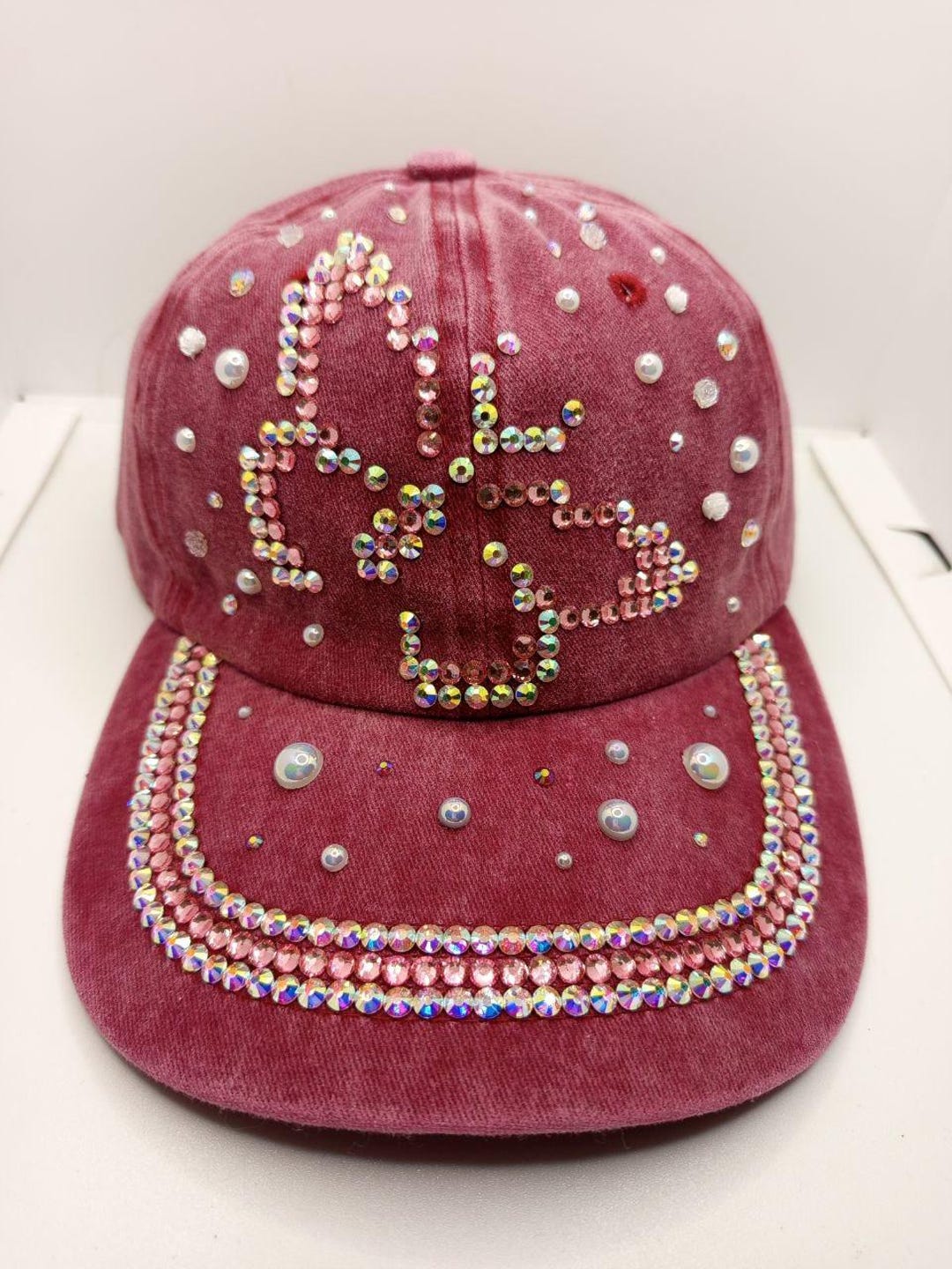 Handmade Rhinestone Butterfly Baseball Cap: Dark Pink Bling  display picture 2