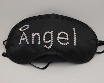 Comfortable Handmade Black rhinestone sleeping eye mask "Angel"