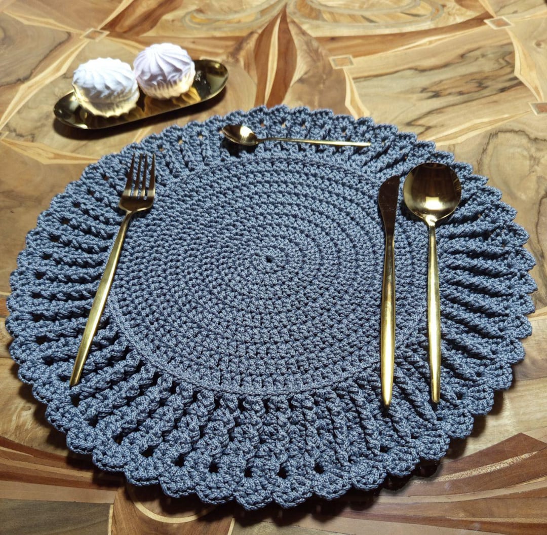 Handmade Crochet Placemat 37x37 Cm | Round Textured Table Mat ...