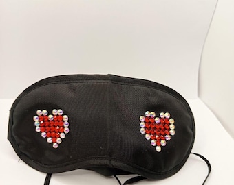 Comfortable Handmade Black rhinestone sleeping eye mask "Heart"