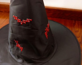 Cappello da strega nero: design a pipistrello rosso, accessorio per costume di Halloween