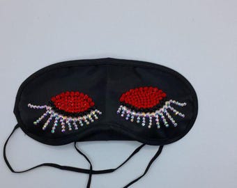 Comfortable Handmade Black rhinestone sleeping eye mask