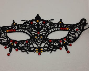 Masque dentelle strass : Demi-masque mascarade noir