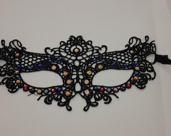 Masque dentelle strass : Masque bal masqué noir