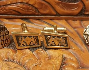 Three pairs small vintage yellow gold plated cufflinks