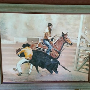 Vintage oil, western theme, cowboy, cowboy roping