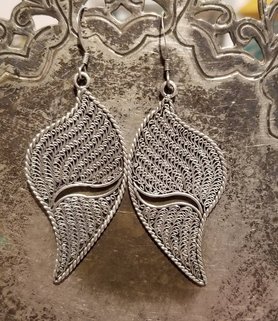 Vintage Bali style sterling earrings/boho sterling