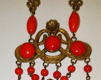 Vintage/antique, art nouveau, brass and glass necklace
