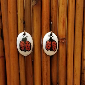 Enamel Lady bug earrings/enamel ladybug earrings/Vintage Enamel rustic ladybug earrings/ladybug fan/ladybugs