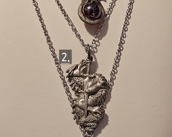Vintage pewter dragon pendant necklaces