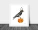 Halloween Witch Crow Watercolor Art Print, Crow in Witch Hat, Bird on Pumpkin, Whimsical Fall Art, Office Decor, Kid Friendly Art, Unframed