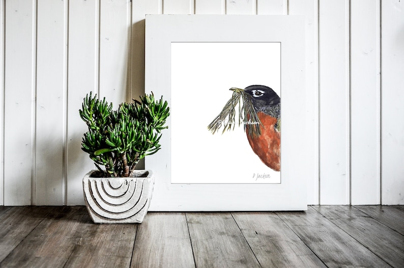 Robin Watercolor Art Print, Modern Bird, Minimalist Nature Lover Gift, Gift for Her, Unframed image 1