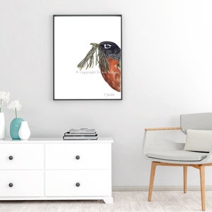 Robin Watercolor Art Print, Modern Bird, Minimalist Nature Lover Gift, Gift for Her, Unframed image 6