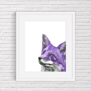 Purple Fox Watercolor Art Print, Modern Woodland Animal Decor, Colorful Wall Art, Gift for Her, Unframed image 2