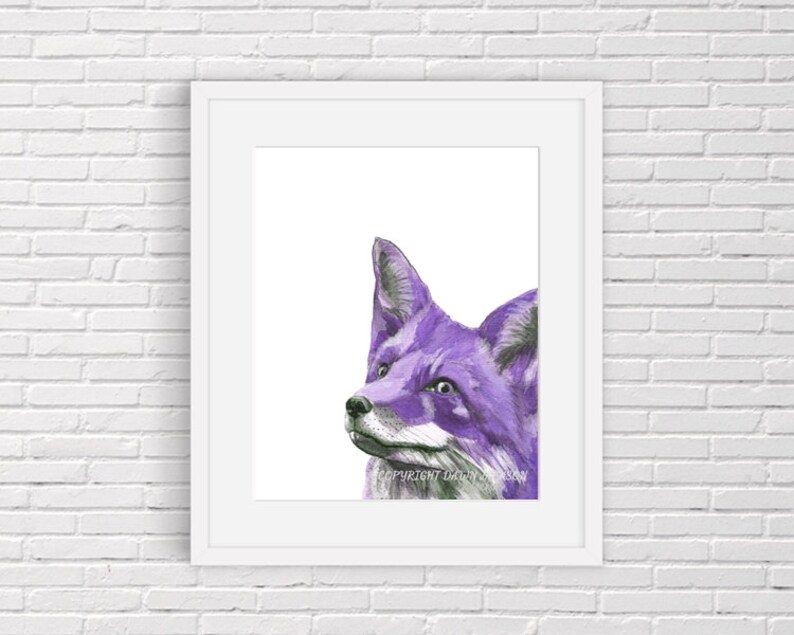 Purple Fox Watercolor Art Print, Modern Woodland Animal Decor, Colorful Wall Art, Gift for Her, Unframed image 2