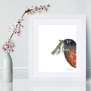 Robin Watercolor Art Print, Modern Bird, Minimalist Nature Lover Gift, Gift for Her, Unframed image 4