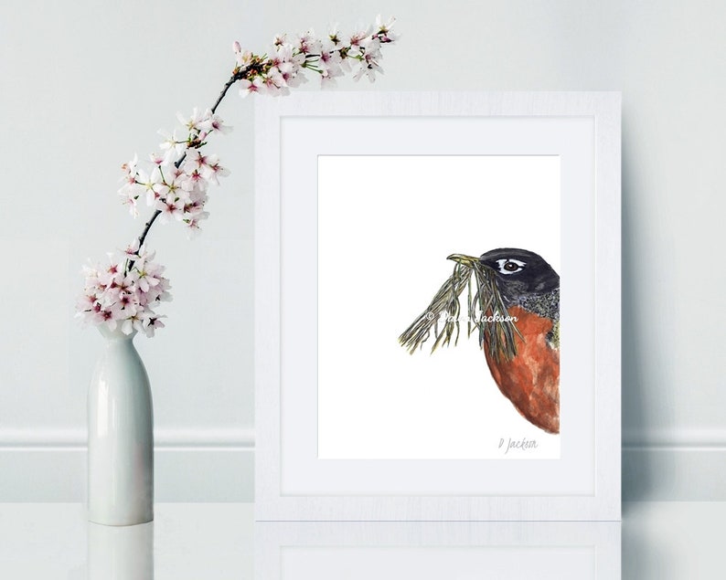 Robin Watercolor Art Print, Modern Bird, Minimalist Nature Lover Gift, Gift for Her, Unframed image 4