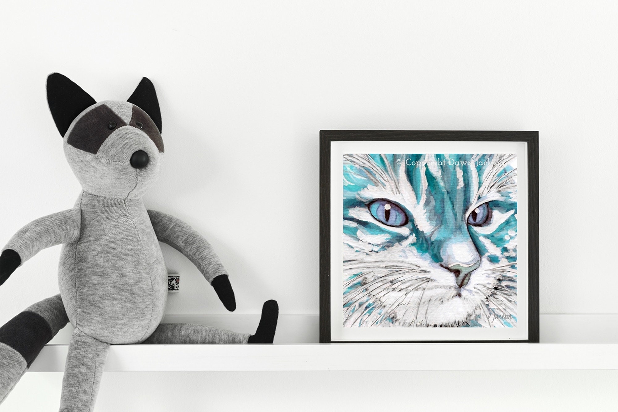 Teal Striped Tabby Cat Fine Art Watercolor Art Print, Unframed - Etsy