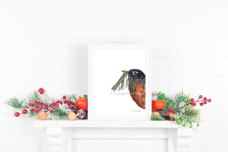 Robin Watercolor Art Print, Modern Bird, Minimalist Nature Lover Gift, Gift for Her, Unframed image 8