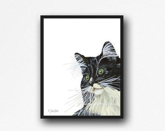 Tuxedo Cat Watercolor Art Print, Black and White Pet Wall Art, Pet Lover's Gift, Unframed, 11 x 14