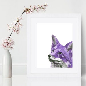 Purple Fox Watercolor Art Print, Modern Woodland Animal Decor, Colorful Wall Art, Gift for Her, Unframed image 1
