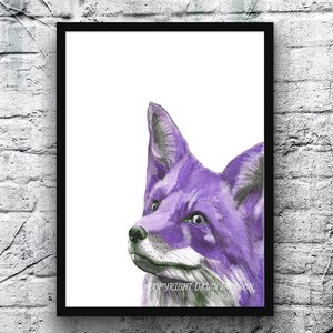 Purple Fox Watercolor Art Print, Modern Woodland Animal Decor, Colorful Wall Art, Gift for Her, Unframed image 4