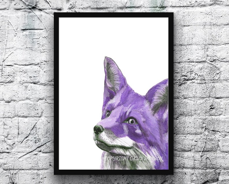 Purple Fox Watercolor Art Print, Modern Woodland Animal Decor, Colorful Wall Art, Gift for Her, Unframed image 4