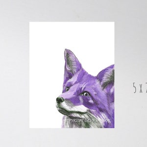 Purple Fox Watercolor Art Print, Modern Woodland Animal Decor, Colorful Wall Art, Gift for Her, Unframed 5 x 7 inches