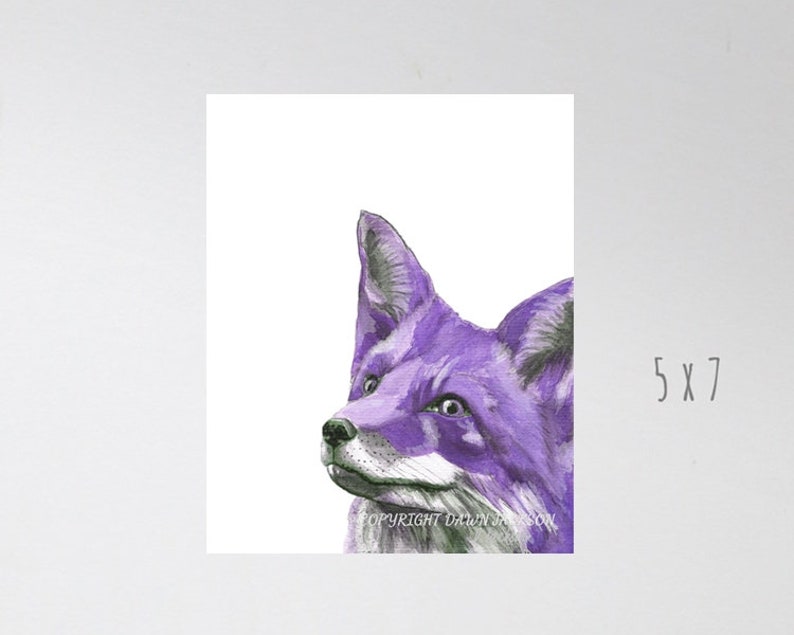 Purple Fox Watercolor Art Print, Modern Woodland Animal Decor, Colorful Wall Art, Gift for Her, Unframed 5 x 7 inches