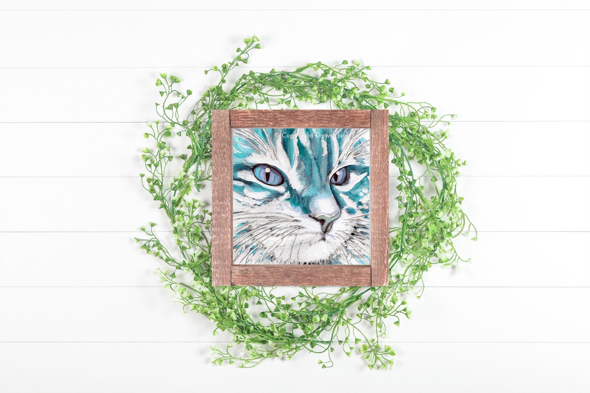 Teal Striped Tabby Cat Fine Art Watercolor Art Print, Unframed - Etsy