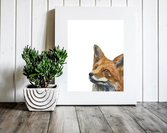 Red  Fox Watercolor Art Print, Modern Forest Animal Wall Decor, Woodland Nursery, Unframed