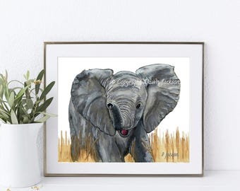 Lámina artística de acuarela con diseño de elefante bebé, ideal para la decoración de la habitación infantil (sin marco).