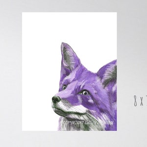 Purple Fox Watercolor Art Print, Modern Woodland Animal Decor, Colorful Wall Art, Gift for Her, Unframed 8 x 10 inches